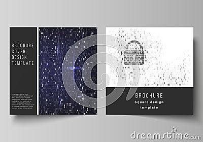 The minimal vector layout of two square format covers design templates for brochure, flyer, magazine. Binary code Vector Illustration