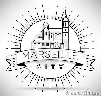 Minimal Vector Marseille City Linear Skyline with Typographic Design Vector Illustration