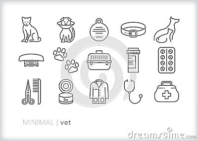 Vet icon set for a veterinarian taking care of pets Vector Illustration