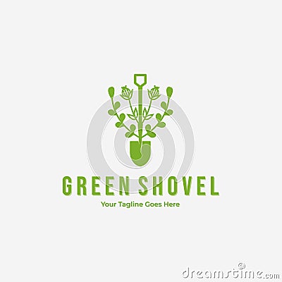 Minimal Vintage Shovel Digging Garden Logo, Illustration Vector Design of Gardening Evergreen Concept Vector Illustration
