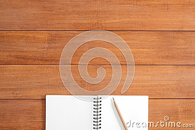 Creative flat lay photo of workspace desk. Office desk wooden table background with open mock up notebooks. Stock Photo