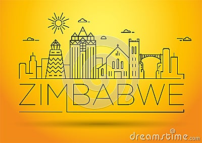 Minimal Zimbabwe Linear Skyline with Typographic Design Vector Illustration