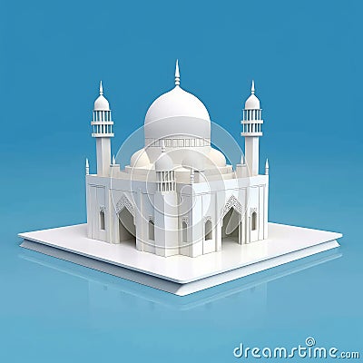 Minimalism Architecture White Mosque on a blue background. Generative AI Stock Photo