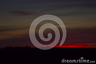 Minimalism photo with tree in middle during red sunset with amazing sky, suitable for background Stock Photo