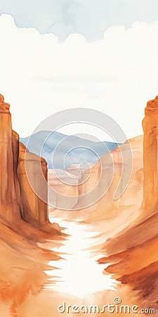 Minimalism Watercolor Painting With Canyon: Deuteronomy 31:6 Stock Photo