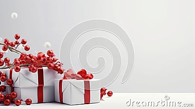 Minimalist Abstracts: White And Red Gifts With Holly And Bows Stock Photo