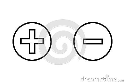 Add and remove round button icons. Plus and minus circular symbols for UI design, vector illustration Vector Illustration