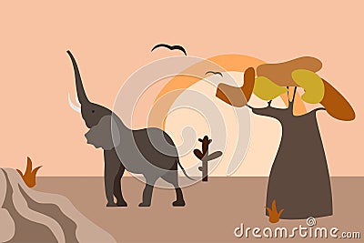 Minimalist African landscape. vector flat cartoon illustration Vector Illustration