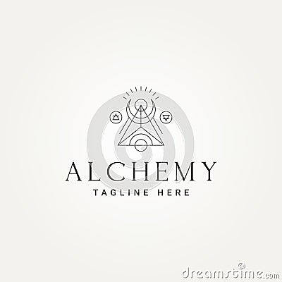Minimalist alchemy line art icon logo template vector illustration design. simple pyramid sacred geometry symbol logo concept Vector Illustration