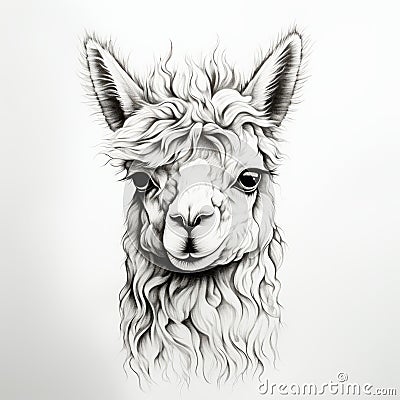 Minimalist Alpaca Head Silhouette Drawing In One Pencil Stroke Stock Photo