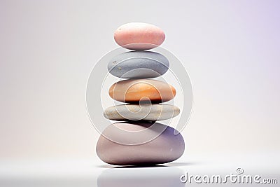 Minimalist Background, Pastel Sea Pebbles in Balanced Harmony, Relaxation, Zen, and Tranquility Stock Photo