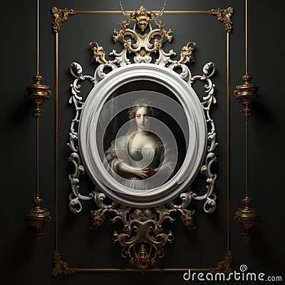 Minimalist Baroque Art: Moody Tonalism Portrait In Rich Decoration And Frame Stock Photo