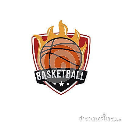 Minimalist Basketball fire Emblem team shield Logo Vector Illustration