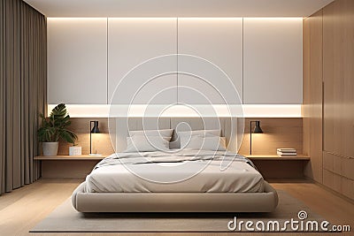 minimalist bedroom with smart lighting control switch Stock Photo