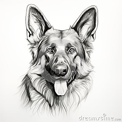 Minimalist Black Line Sketch Art Of German Shepherd Stock Photo