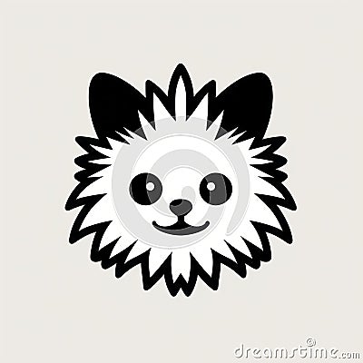 Minimalist Black And White Dog Face Icon With Bright Eyes And Long Hair Stock Photo