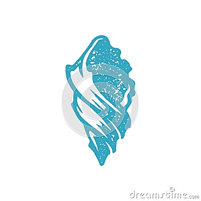 Minimalist blue natural seashell with underwater mollusk hand drawn decorative design grunge texture Vector Illustration