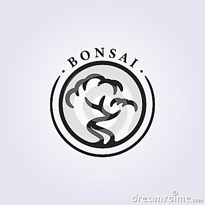minimalist bonsai line art in badge logo vector illustration design Cartoon Illustration