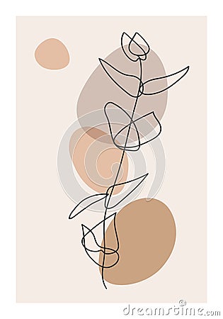 Minimalist botanical branch with leaves abstract collage Vector Illustration