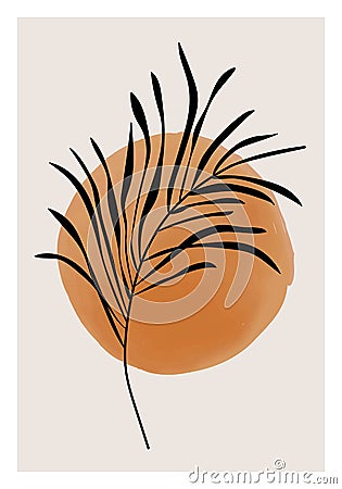 Minimalist botanical poster with branch leaves abstract collage Vector Illustration