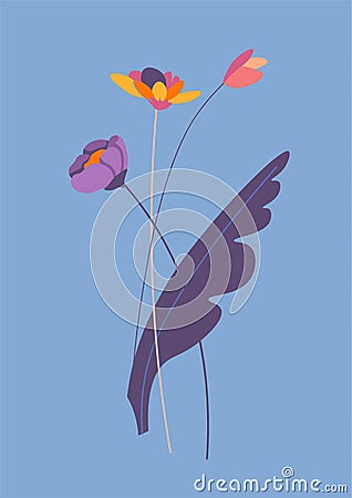 Minimalist bouquet of flowers, blooming flora Vector Illustration