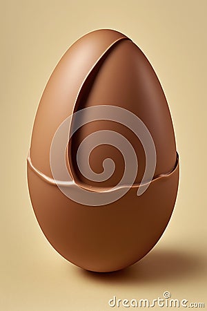 Minimalist brown Easter chocolate egg on endless beige background, Generative AI. Stock Photo