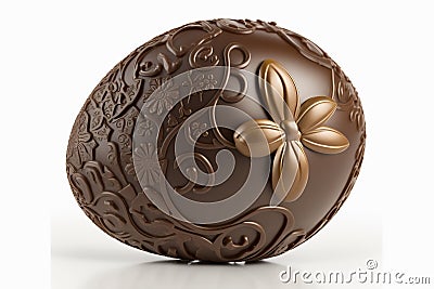 Minimalist brown Easter chocolate egg with flower detail in cream, Generative AI Stock Photo