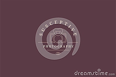 Minimalist business card wedding photographer line logo vector illustration photo video camera Vector Illustration