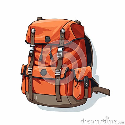 Minimalist Cartoon Illustration Of An Orange Backpack Stock Photo