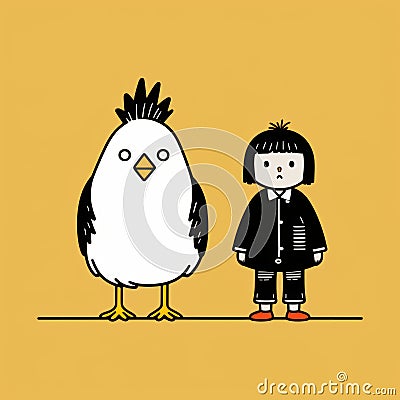Minimalist Cartoon Illustration Of Person And Young Chicken Cartoon Illustration