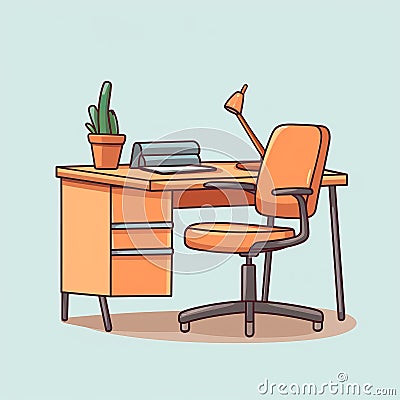 Minimalist Cartoon Office Desk Illustration Cartoon Illustration