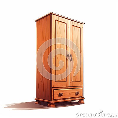 Minimalist Cartoonish Wooden Cupboard With Drawers - 2d Game Art Stock Photo