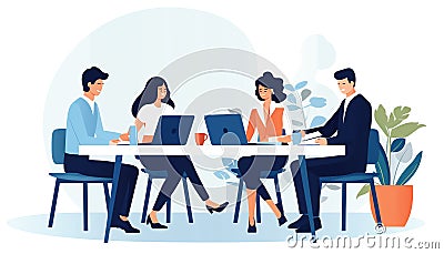 Minimalist character group of people sitting at a table, AI generated Cartoon Illustration