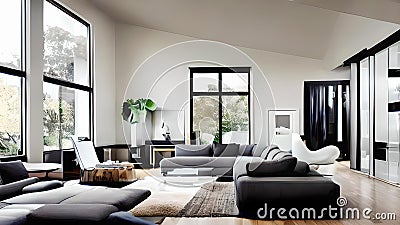 The Minimalist Chic Living Room: This room features clean lines and a neutral color palette, with a focus on simplicity and Stock Photo