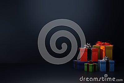 minimalist christmas background with gift boxes - 3D Illustration Stock Photo