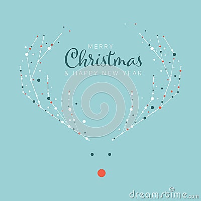 Minimalist Christmas flyer/card template with reindeer Rudolph Vector Illustration