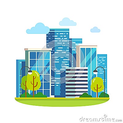 Minimalist city downtown landscape and skyscrapers Vector Illustration