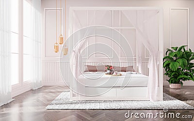 Minimalist classic bedroom, pink tone interior design Stock Photo