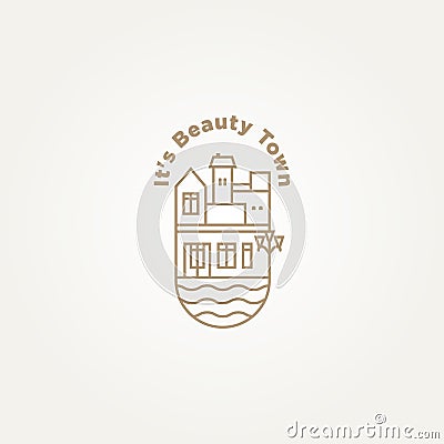 minimalist classic town and flat buildings with river emblem logo template vector illustration design Vector Illustration
