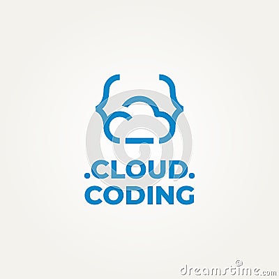 minimalist cloud coding line art label logo vector illustration design. simple modern coding, programmer, developer logo concept Vector Illustration