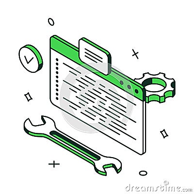 Minimalist coding web development virtual computing process 3d icon isometric vector illustration Vector Illustration