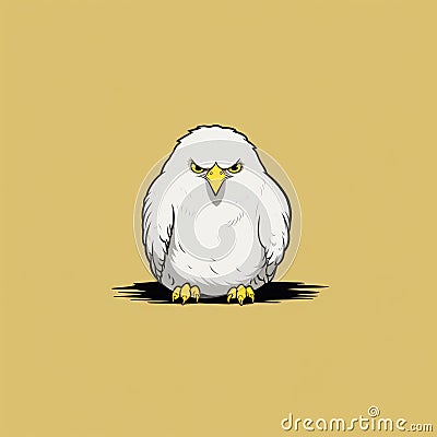 Minimalist Comic Art: White Eagle On Yellow Shirt Cartoon Illustration