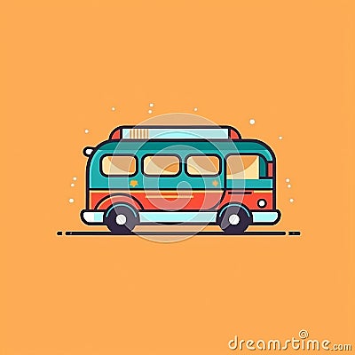 Minimalist Comic-Style Flat Design Icon of a Decorated Bus for Logos and Lists. Generative AI Stock Photo