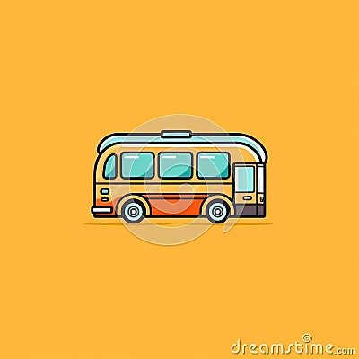Minimalist Comic-Style Flat Design Icon of a Decorated Bus for Logos and Lists. Generative AI Stock Photo