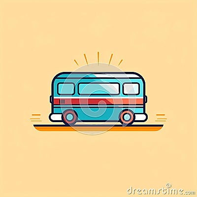 Minimalist Comic-Style Flat Design Icon of a Decorated Bus for Logos and Lists. Generative AI Stock Photo