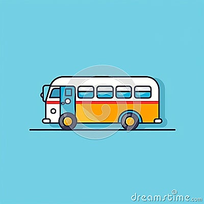 Minimalist Comic-Style Flat Design Icon of a Decorated Bus for Logos and Lists. Generative AI Stock Photo