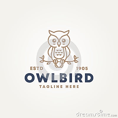 minimalist cute owl bird line art icon logo template vector illustration design Vector Illustration