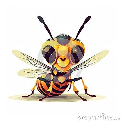 Minimalist Cute Wasp Drawing on White Background for Invitations and Posters. Stock Photo