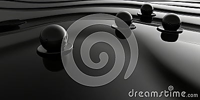 A minimalist 3D background displaying a series of perfectly aligned floating spheres, casting soft Stock Photo