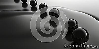 A minimalist 3D background displaying a series of perfectly aligned floating spheres, casting soft Stock Photo